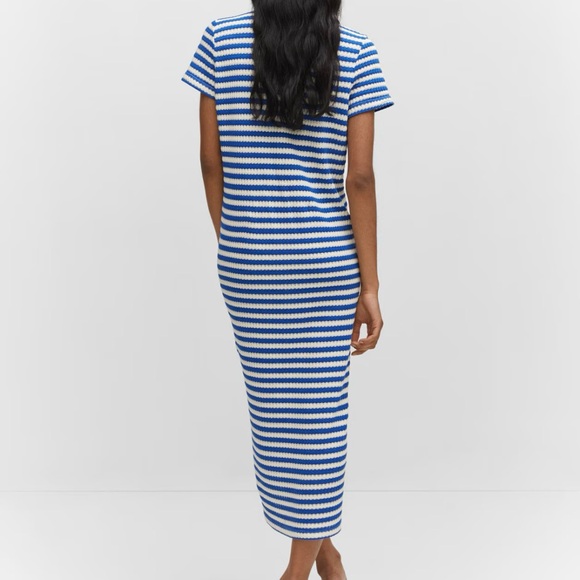 Mango Stripe Knit Jersey Sweater Dress Blue White Button Down Front Size 4. - Picture 2 of 15
